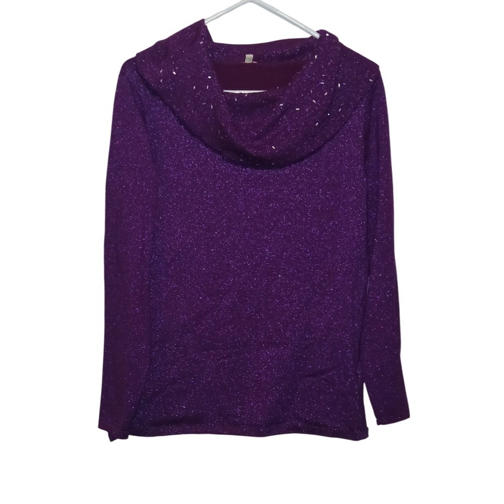Reba Cowl Neck Sweater Womens L Purple Metallic Beaded Whimsigoth